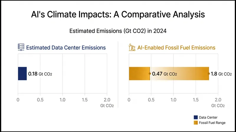 The estimated enabled emissions from AI's fossil fuel applications dwarf the direct electricity emissions from data centers.