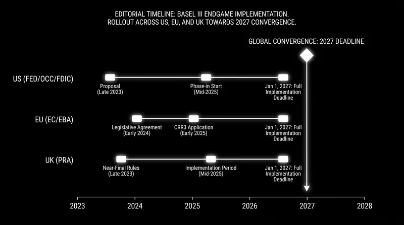 Global regulators are aligning on a 2027 implementation deadline to prevent competitive disadvantages.