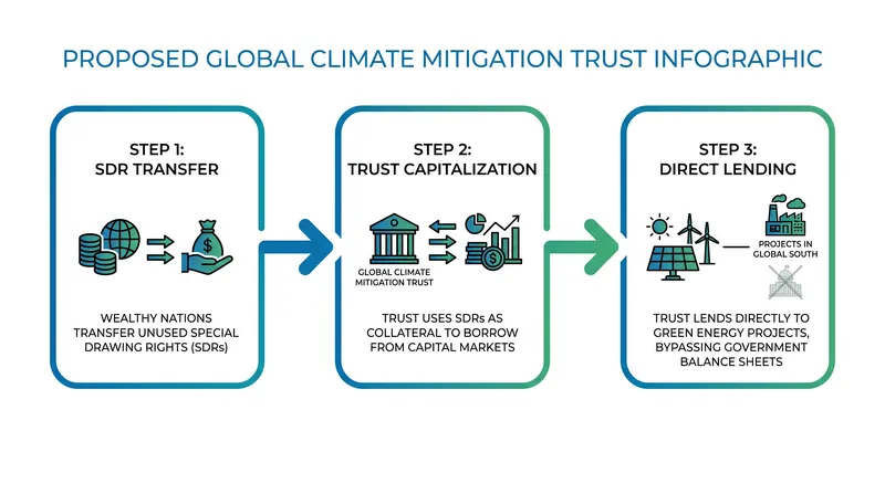 The proposed mechanism for leveraging Special Drawing Rights (SDRs) to fund green infrastructure.