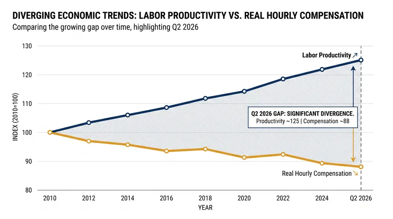 As productivity climbs, real hourly compensation for workers has seen its steepest drop since 2022.