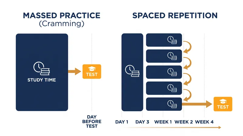 Distributing the same amount of study time across multiple days yields significantly higher long-term retention than a single intensive session.