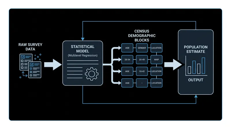 MRP trains a predictive model on survey data and applies those predictions to highly accurate census data.
