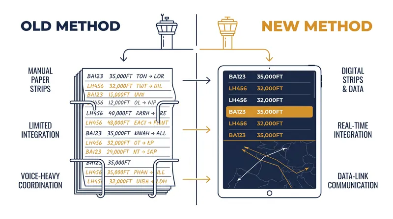 The Terminal Flight Data Manager (TFDM) replaces physical paper flight strips with interactive electronic displays.