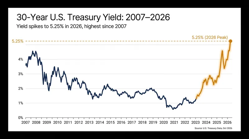 The 30-year Treasury yield reached 5.25%, its highest level since 2007.