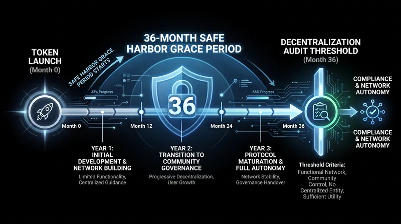 Issuers are granted a three-year window to distribute their network before facing a final decentralization audit.