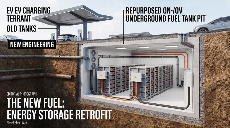 Underground battery buffers allow the station to deliver megawatt charging speeds without straining the local power grid.