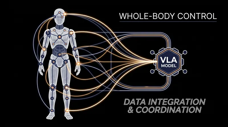 Whole-body intelligence coordinates a robot's legs, core, and arms simultaneously to maintain balance.