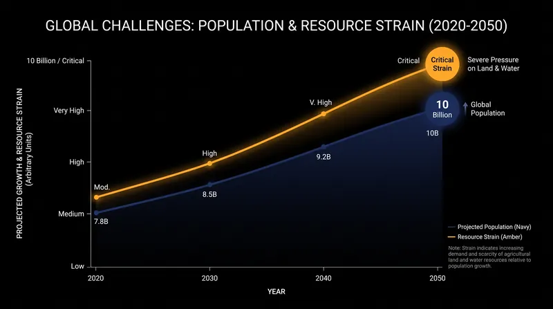 Traditional livestock agriculture faces severe resource constraints as global population climbs.