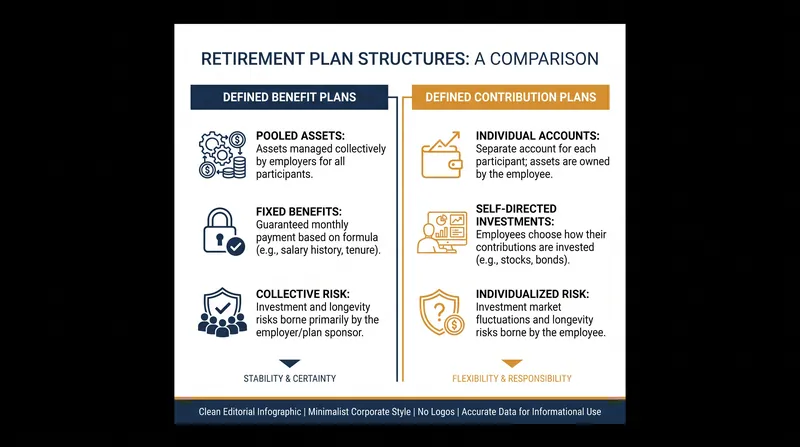 The shift from pooled pensions to individualized 401(k)s fundamentally changes how investment losses are distributed.