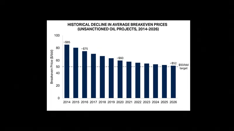 The industry has systematically lowered the oil price required to break even on new projects.
