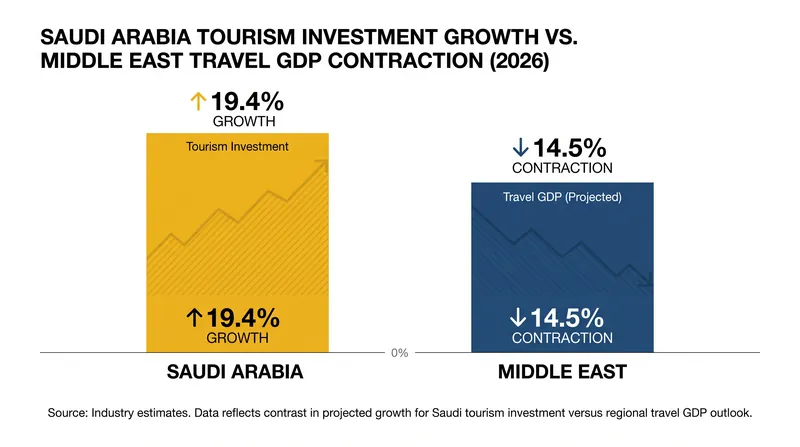 Saudi Arabia's domestic tourism investment sharply contrasts with broader regional travel contractions.