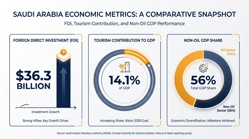 Key metrics illustrating the structural shift in Saudi Arabia's non-oil economy.