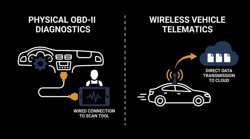 Modern vehicles increasingly bypass physical diagnostic ports in favor of wireless data transmission.