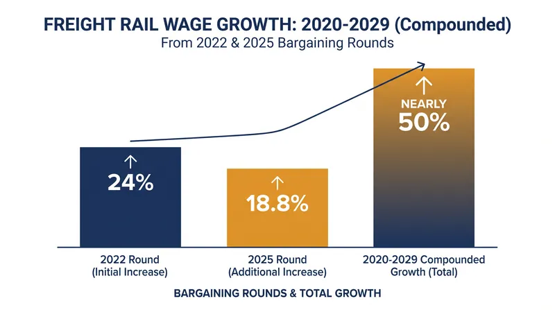 Freight rail employees will see nearly 50% compounded wage growth over the decade.
