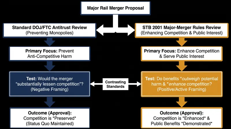 Unlike standard antitrust regulators, the STB requires merging railroads to prove their deal actively enhances competition.
