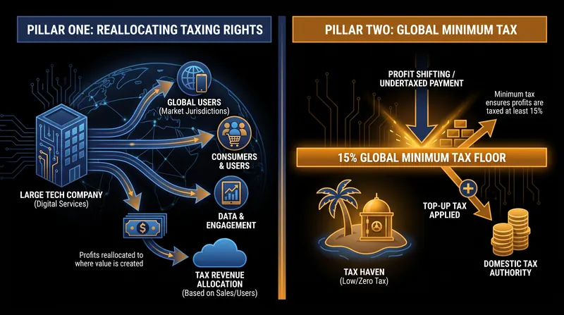 Pillar One focuses on where taxes are paid, while Pillar Two focuses on how much is paid.