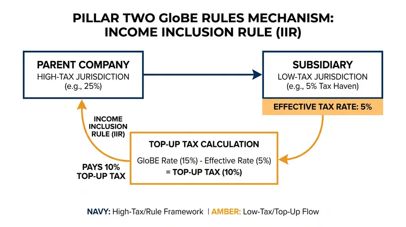 The Income Inclusion Rule ensures that if a subsidiary is undertaxed, the parent company's jurisdiction collects the difference.