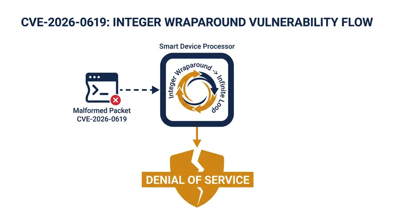 A simple integer wraparound error in the Silicon Labs SDK allows attackers to force devices into an unresponsive infinite loop.