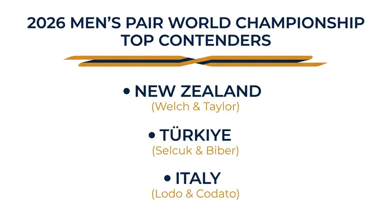 The Men's Pair field features a mix of reigning champions, rising Under-23 stars, and seasoned veterans.
