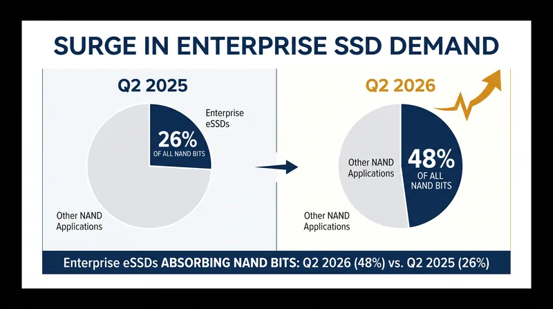 AI inference workloads have nearly doubled the enterprise sector's share of global NAND consumption in just one year.