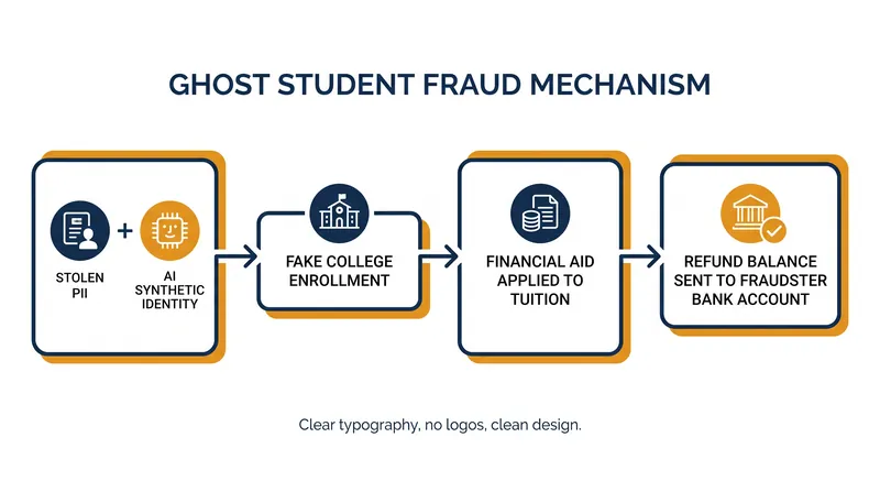 How fraud rings use synthetic identities to intercept federal student aid refunds.