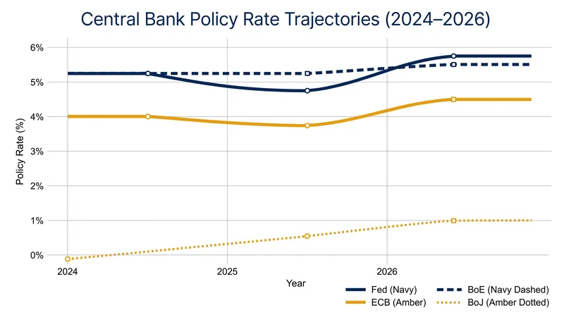 Policy rates across major economies are remaining elevated or climbing as inflation pressures return.
