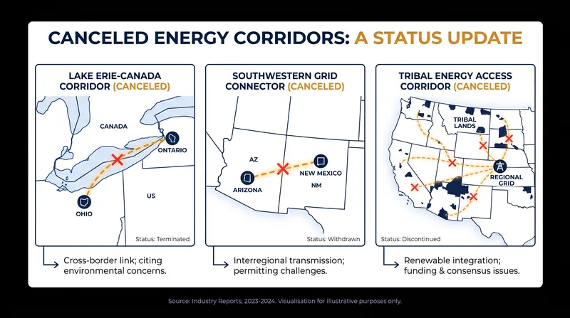 The three canceled National Interest Electric Transmission Corridors spanned multiple regions and interconnections.