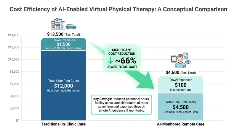 Remote monitoring and AI-guided home exercises significantly reduce out-of-pocket costs for patients.