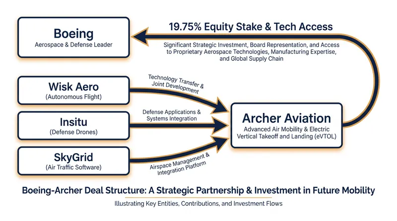 The transaction structure transfers three specialized Boeing subsidiaries to Archer.