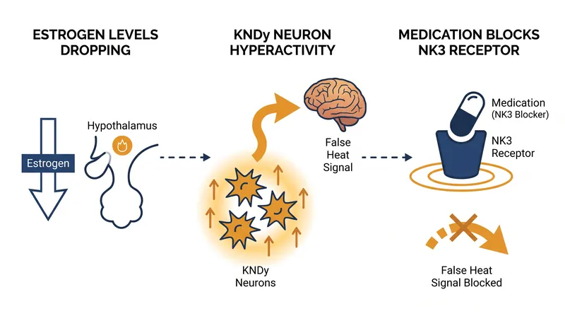 How NK3R antagonists block the brain's false heat signals.