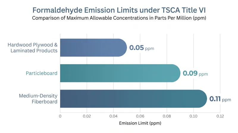 Laminated products are now held to the strict 0.05 ppm emission limit established for hardwood plywood.
