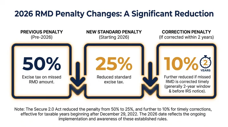 The SECURE 2.0 Act significantly reduced the penalties for missing a Required Minimum Distribution.