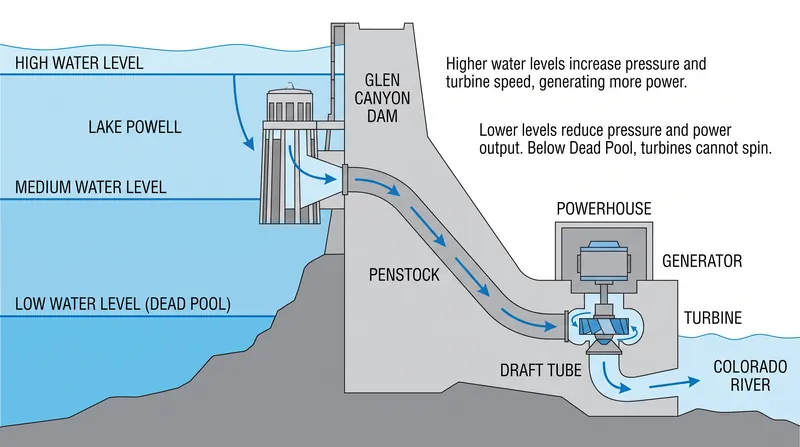 Maintaining minimum water levels in Lake Powell is critical to keeping the Glen Canyon Dam's hydroelectric turbines operational.