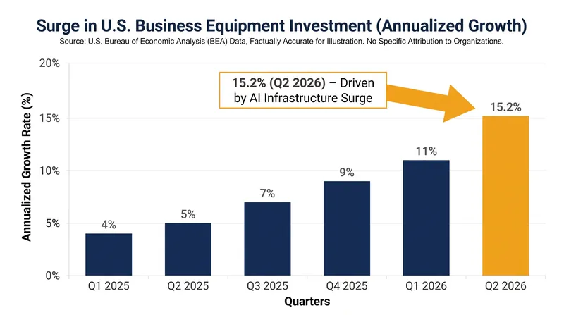 Business spending on equipment posted a massive 15.2% annualized gain, fueled by the AI infrastructure build-out.