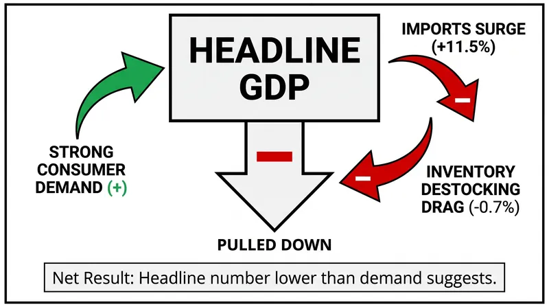 How imports and inventory drawdowns subtracted from the final Q2 GDP calculation.