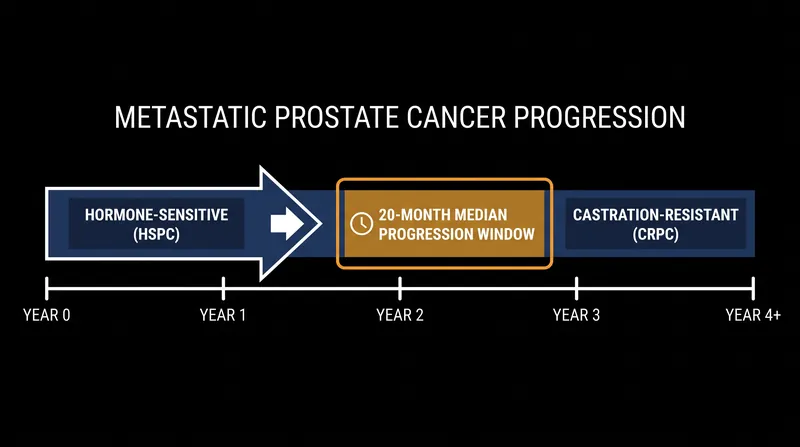 About half of men with metastatic hormone-sensitive prostate cancer progress to castration resistance within 20 months on standard therapy.