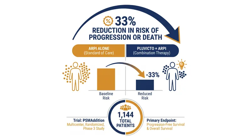 In the Phase III PSMAddition trial, adding Pluvicto to standard hormone therapy significantly delayed disease progression.