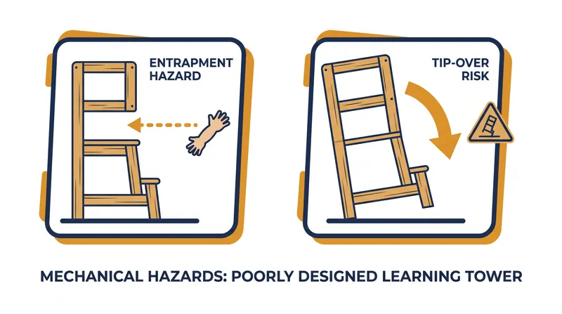 Excessively wide side gaps and narrow bases create a dual threat for active toddlers.