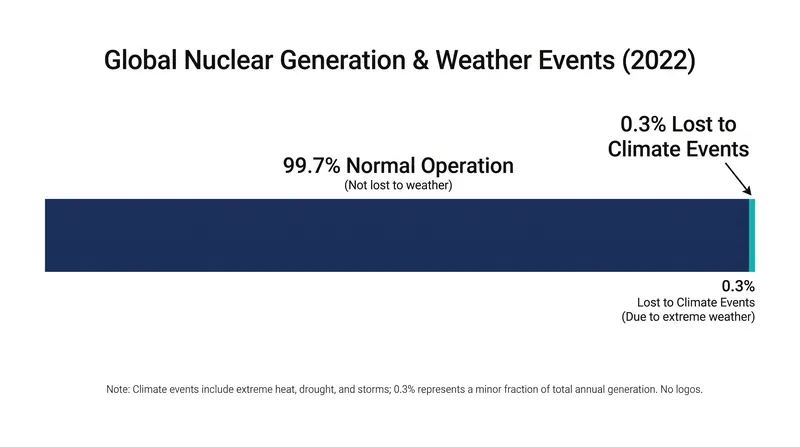 Despite high-profile shutdowns, weather events account for a fraction of a percent of global nuclear generation losses.