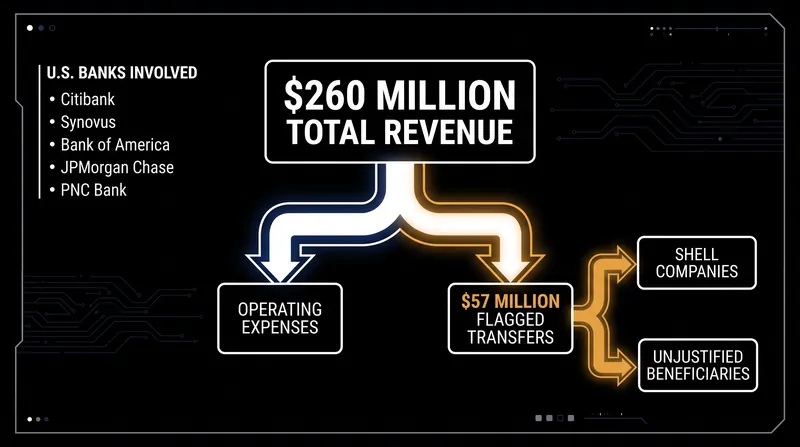 Federal investigators are examining $57 million in transfers that reportedly lack clear economic justification.