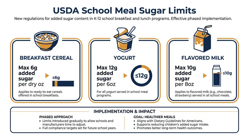Phase 1 of the USDA rule implemented strict product-based sugar limits starting in the 2025-2026 school year.