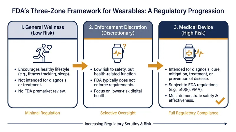How the FDA categorizes wearable technology based on risk and intended use.