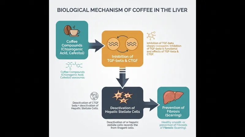 How bioactive compounds in coffee intercept the cellular signaling pathways that cause liver scarring.
