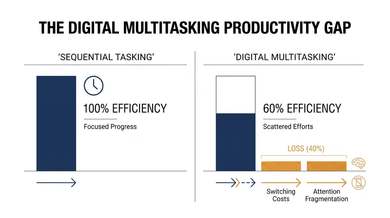 Research indicates that constant context-switching between digital tools can reduce overall productivity by up to 40 percent.