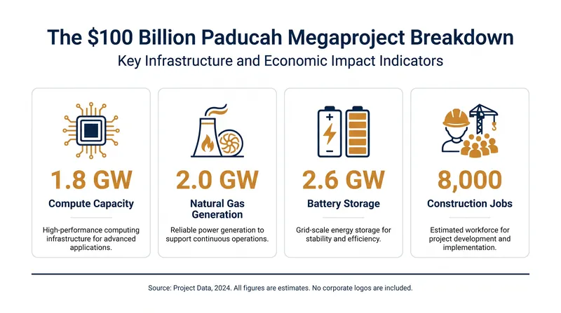 The massive scale of the proposed Kentucky data center and its dedicated power supply.