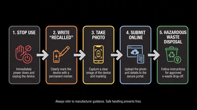 The required steps to secure a refund and safely dispose of the recalled hand warmers.
