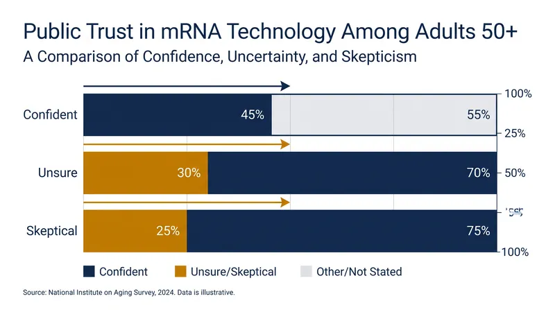 Despite clinical success, recent polling indicates that at least half of adults aged 50 and older remain unsure about the safety of mRNA technology.