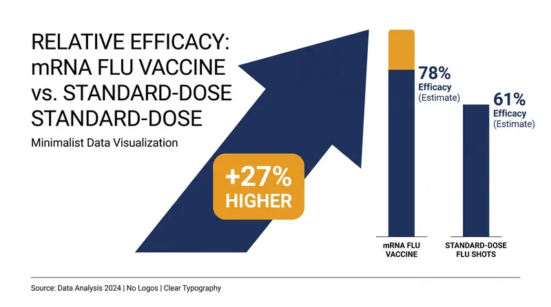 Clinical trials demonstrated that the mRNA vaccine provided roughly 27 percent greater relative efficacy against influenza-like illness compared to standard-dose shots.