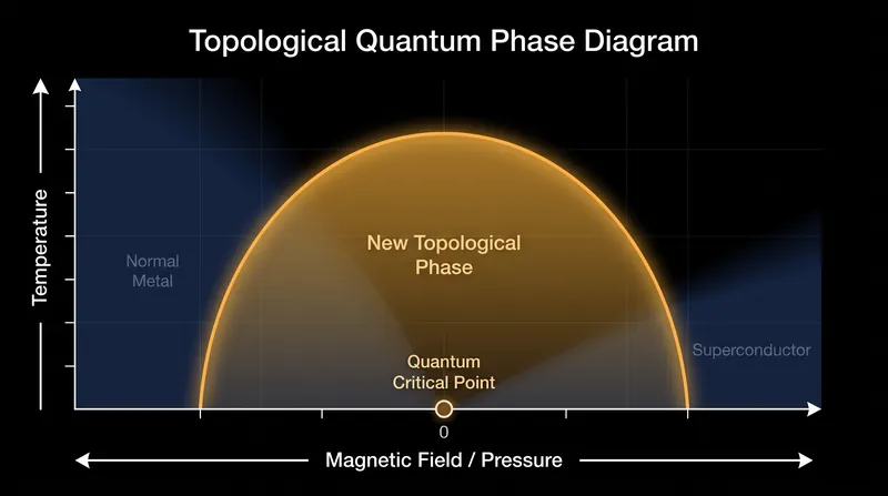 The topological phase forms a distinct dome-shaped structure dependent on magnetic field and pressure.