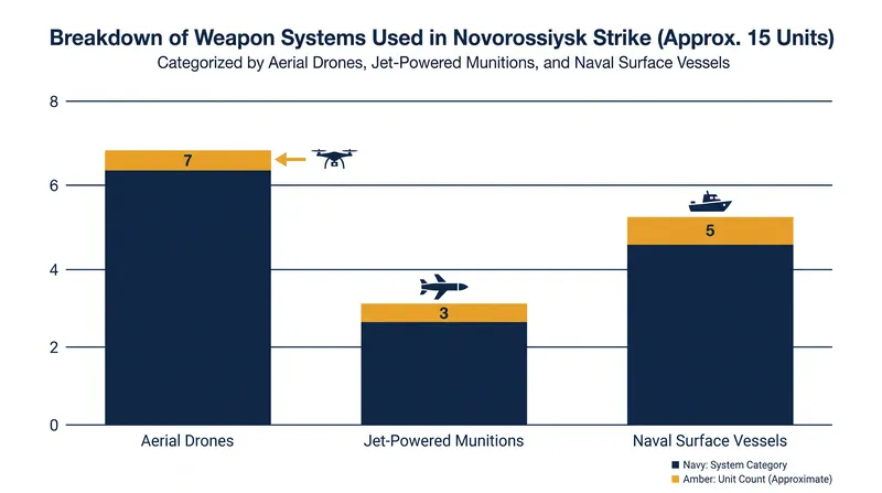Ukraine utilized 15 distinct domestically produced weapon systems in the coordinated strike.